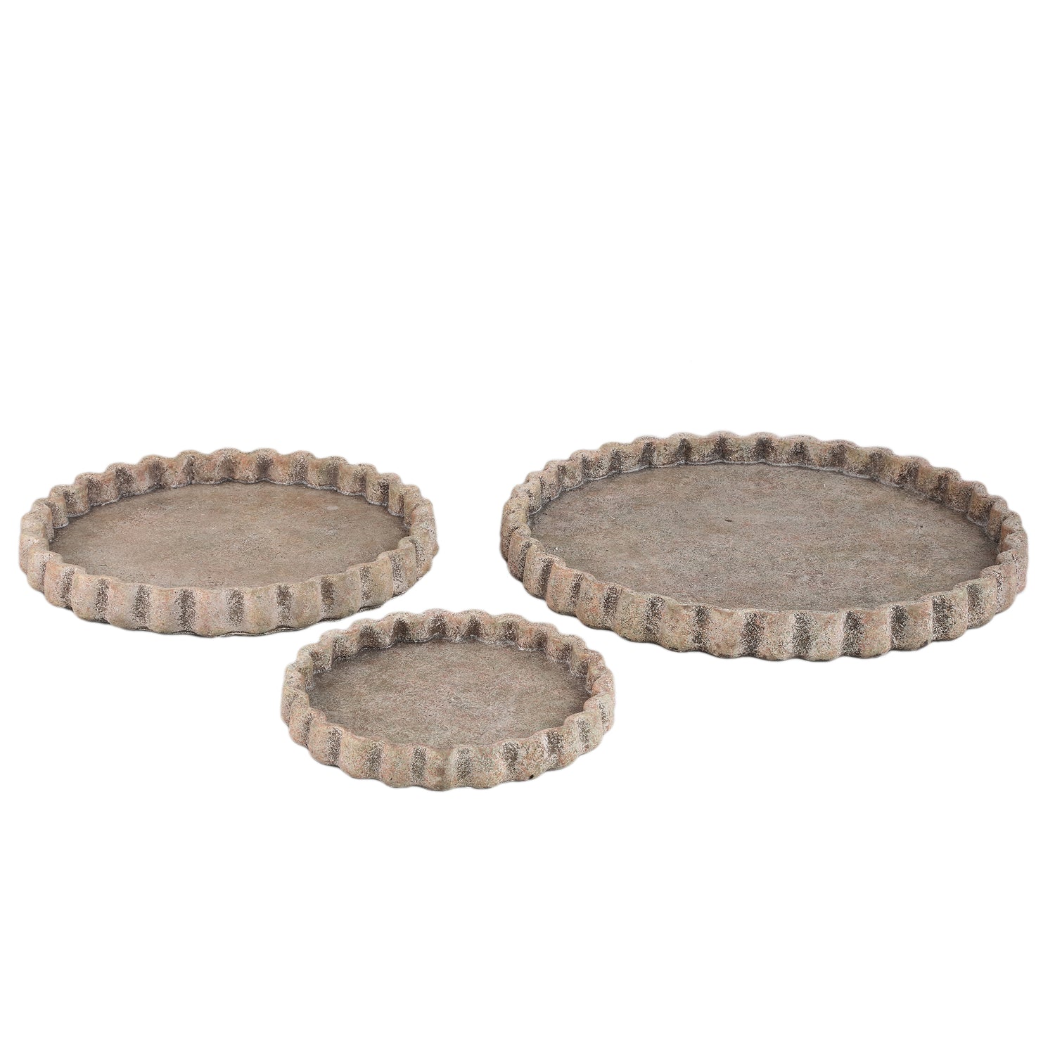 Jaydean Grijs Cementschaal Geribd Rond L Set van 4 Stuks - 4 Sets 4x45x45 cm