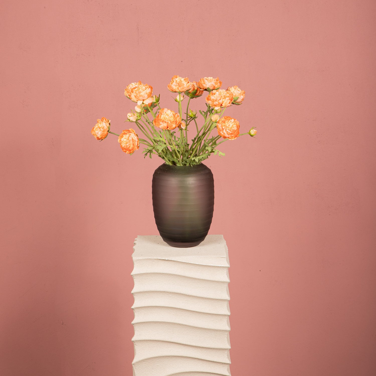 Ranonkel Flower Oranje Spray Met Knop En Bladeren - Set van 12 39x23x13 cm