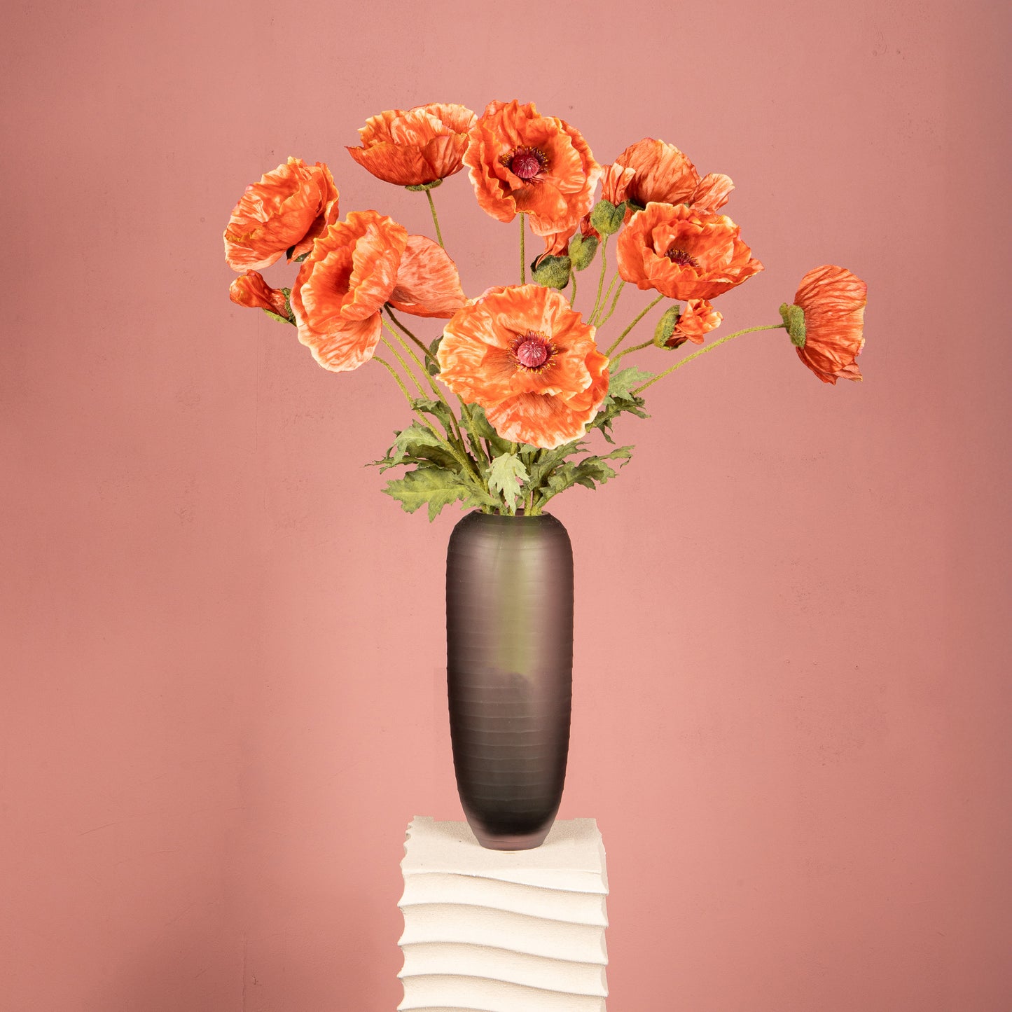 Poppy Flower Oranje Spray Met Bladeren - Set van 12 84x48x38 cm