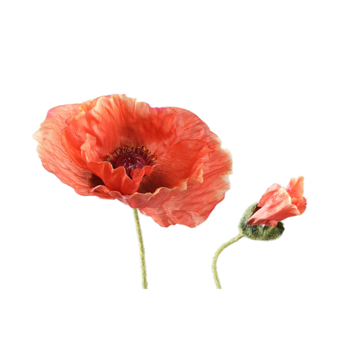 Poppy Flower Oranje Spray Met Bladeren - Set van 12 84x48x38 cm