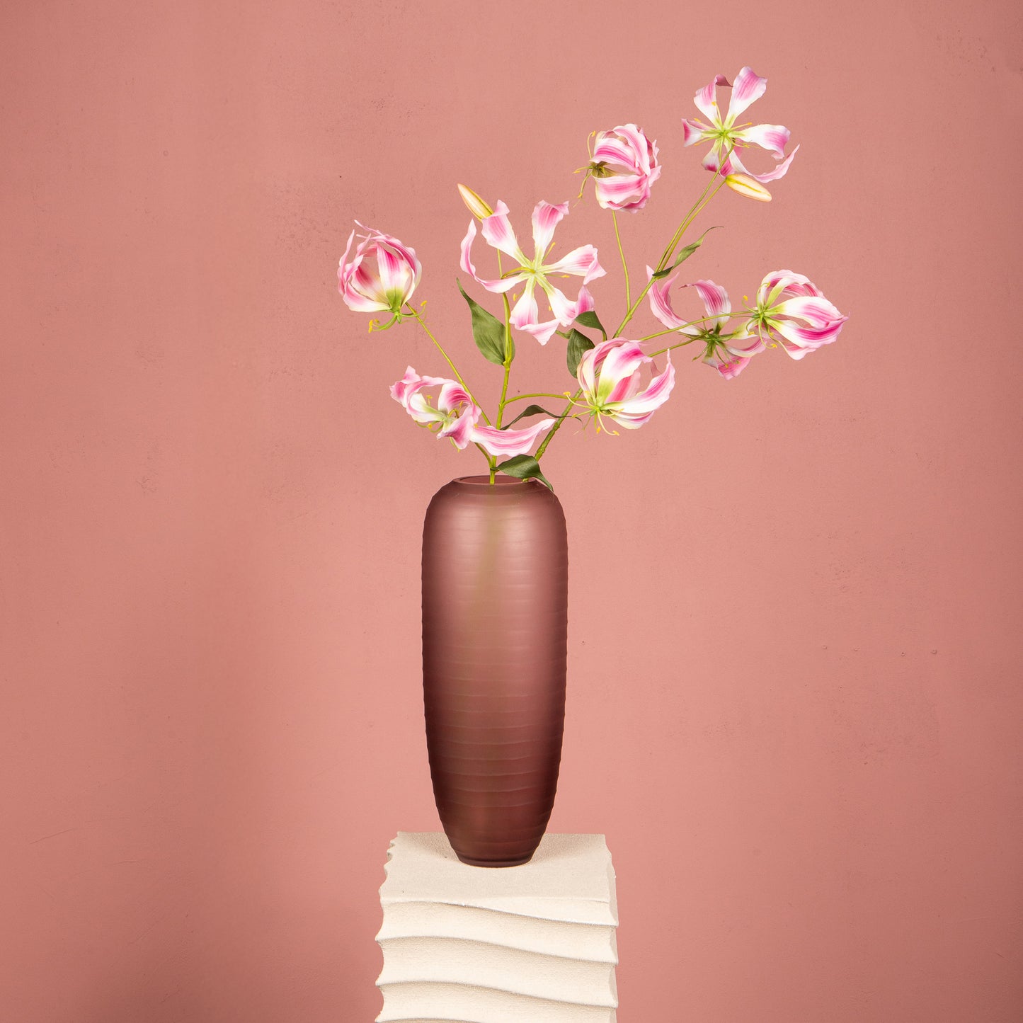 Garden Flower Roze Gloriosa Spray Met Bladeren - Set van 12 94x40x36 cm