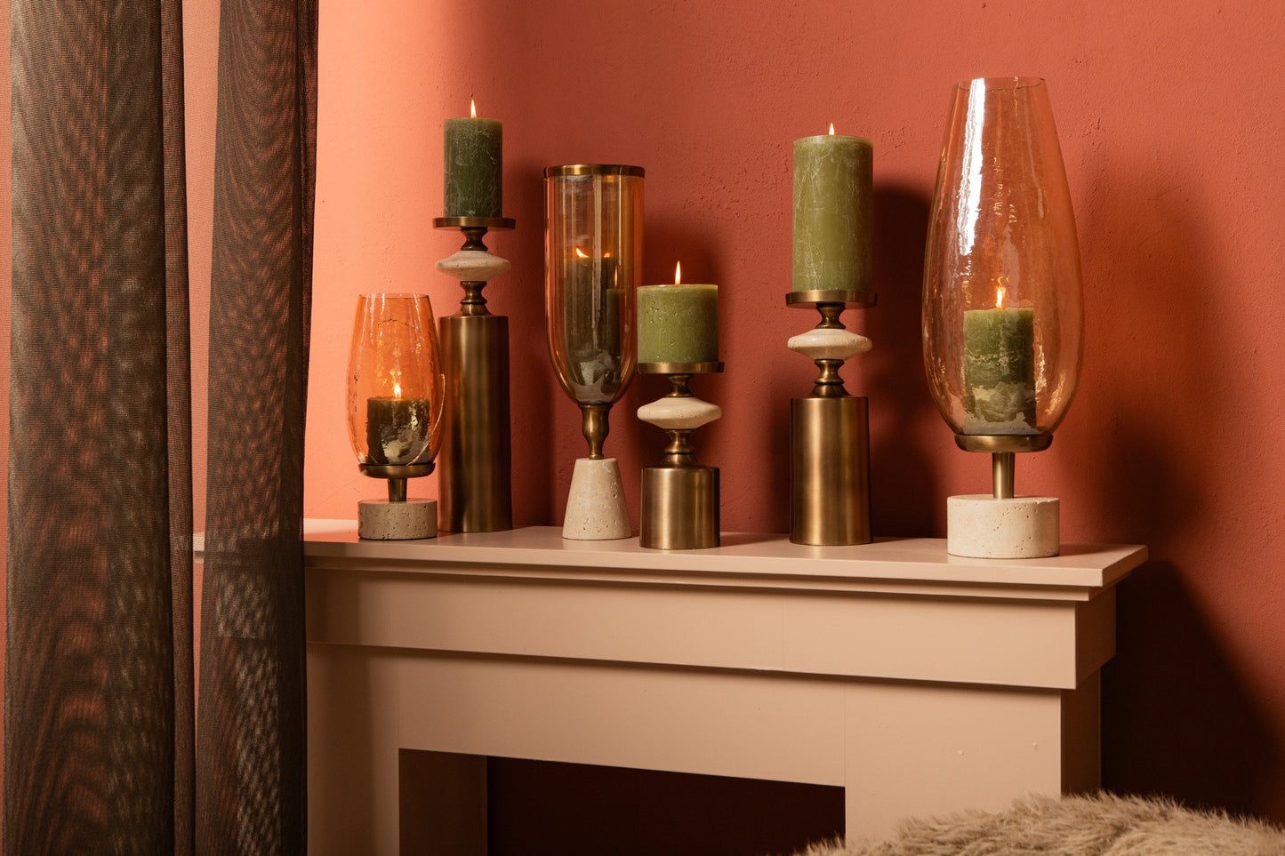 Nikolaos Brass Candleholder Travertine Round M