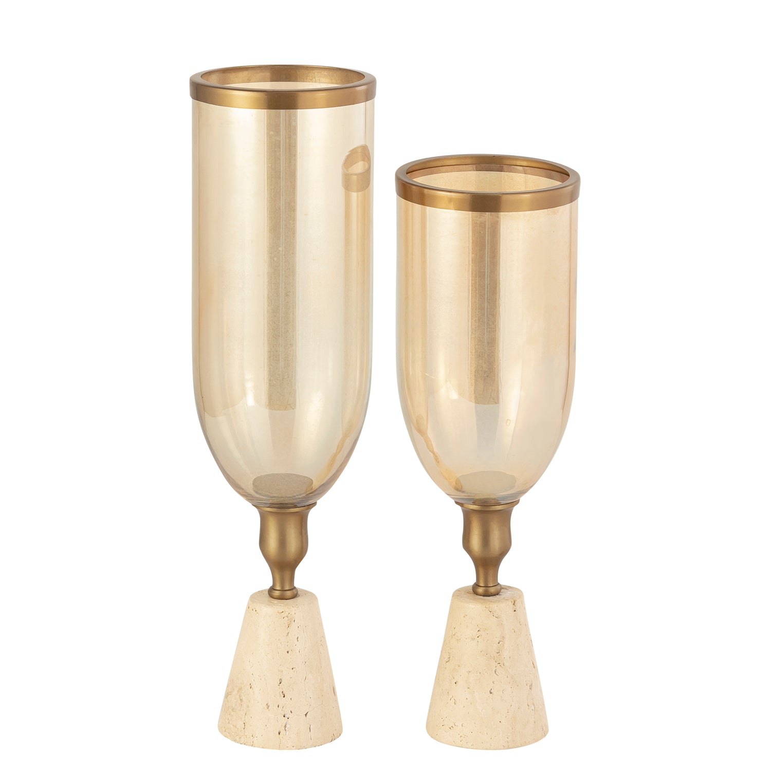 Tadh Brass Glass Stormlight Travertijn Basis Rond L 47x13x13 cm