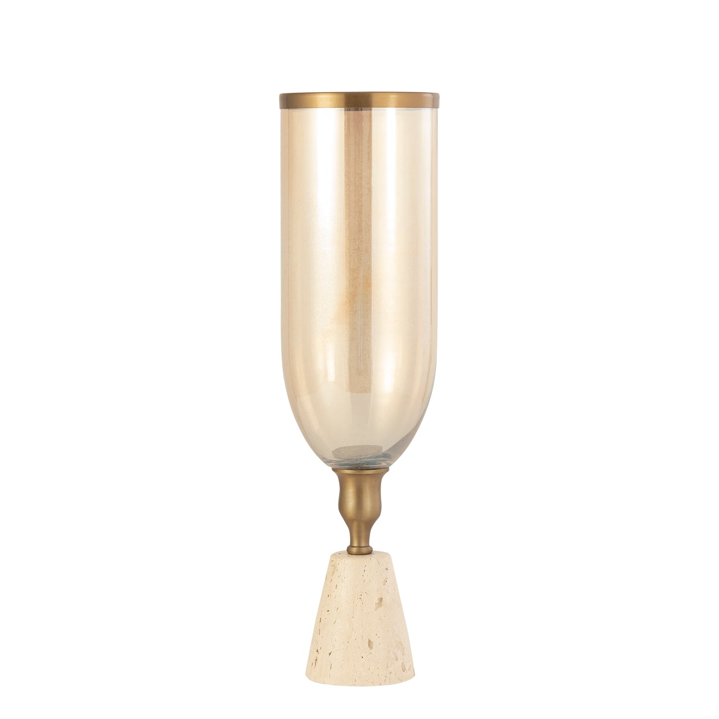 Tadh Brass Glass Stormlight Travertijn Basis Rond L 47x13x13 cm