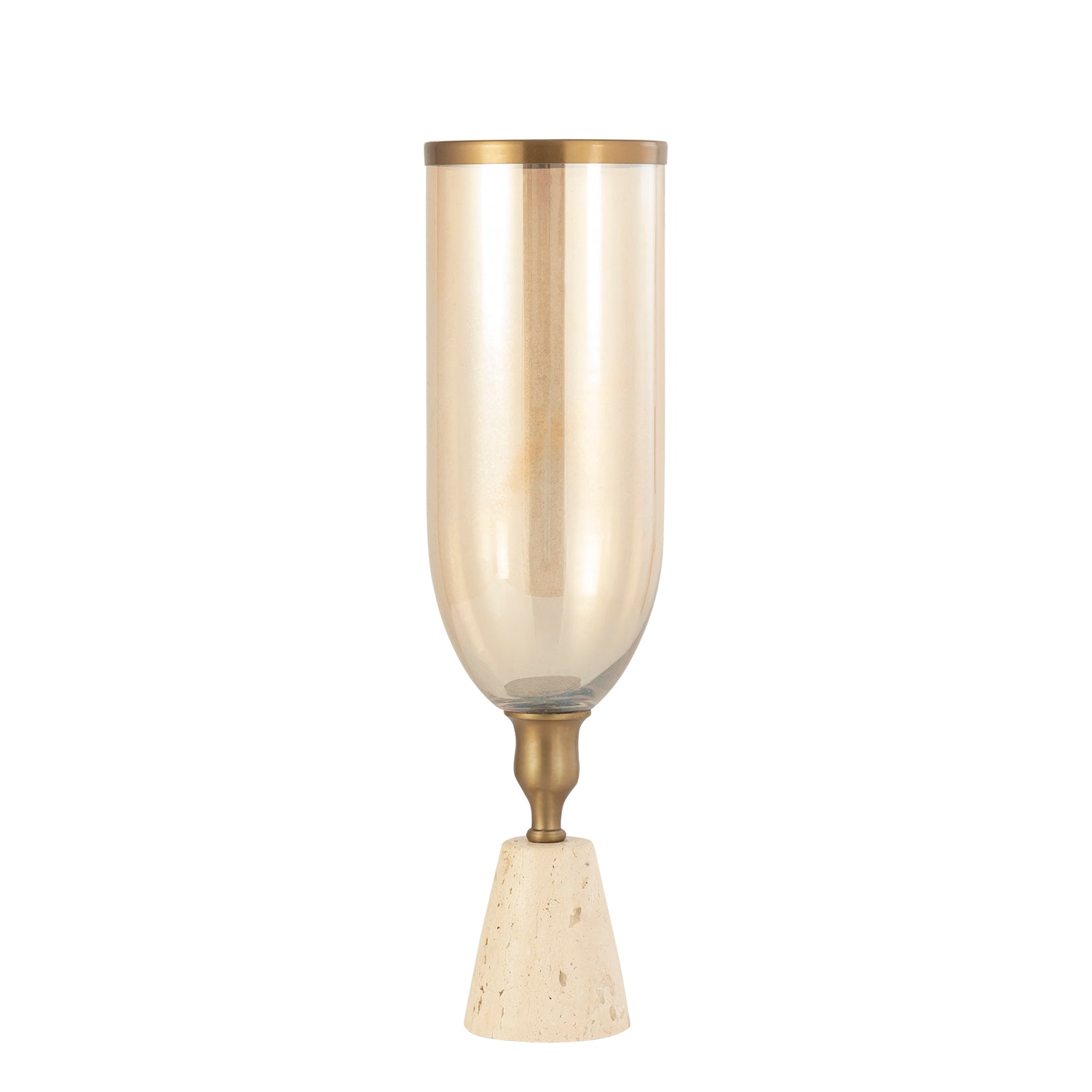 Tadh Brass Glass Stormlight Travertijn Basis Rond L 47x13x13 cm