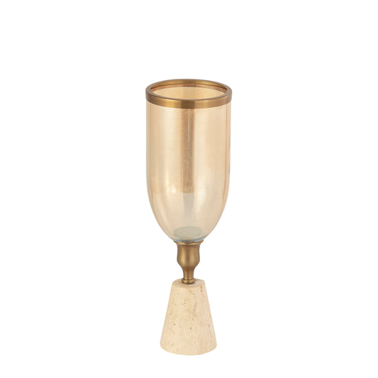Tadh Messing Glas Stormlight Travertijn Voet Rond S 40x13x13 cm