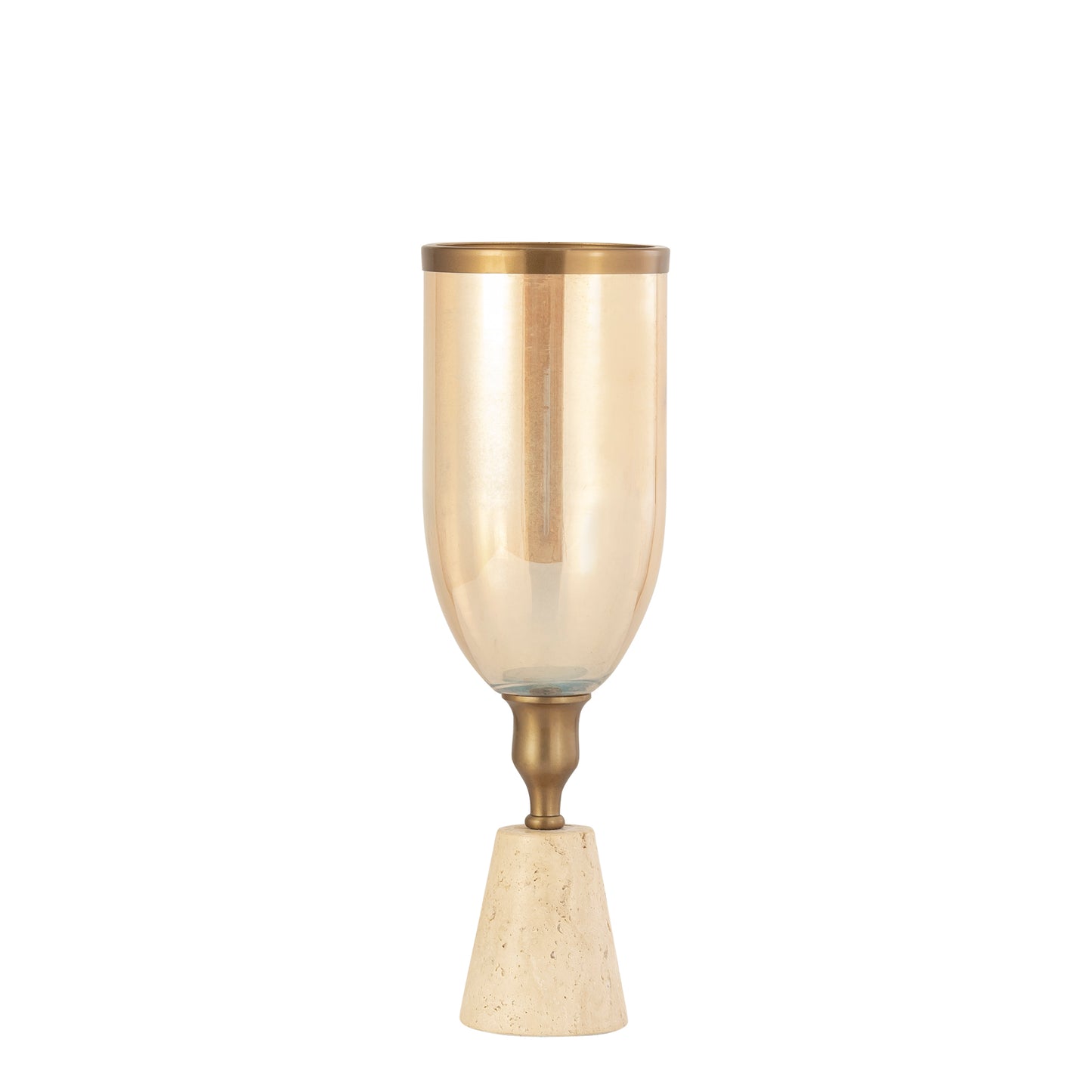 Tadh Messing Glas Stormlight Travertijn Voet Rond S 40x13x13 cm