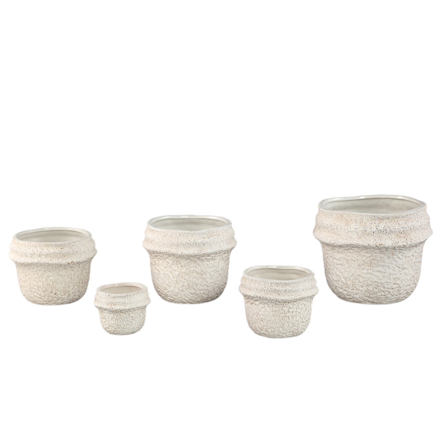 Mauvi Cream Keramische Pot Golvende Rand Set Van 6 Stuks - 6 Sets 17x19.5x19.5 cm