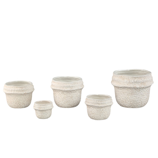 Mauvi Cream Keramische Pot Golvende Rand Set Van 6 Stuks - 6 Sets 17x19.5x19.5 cm