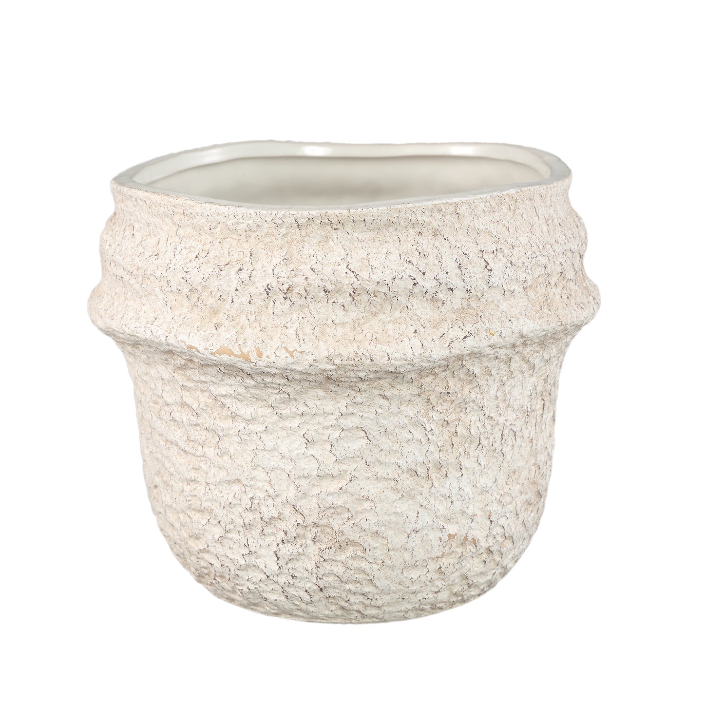 Mauvi Cream Keramische Pot Golvende Rand Set Van 6 Stuks - 6 Sets 17x19.5x19.5 cm