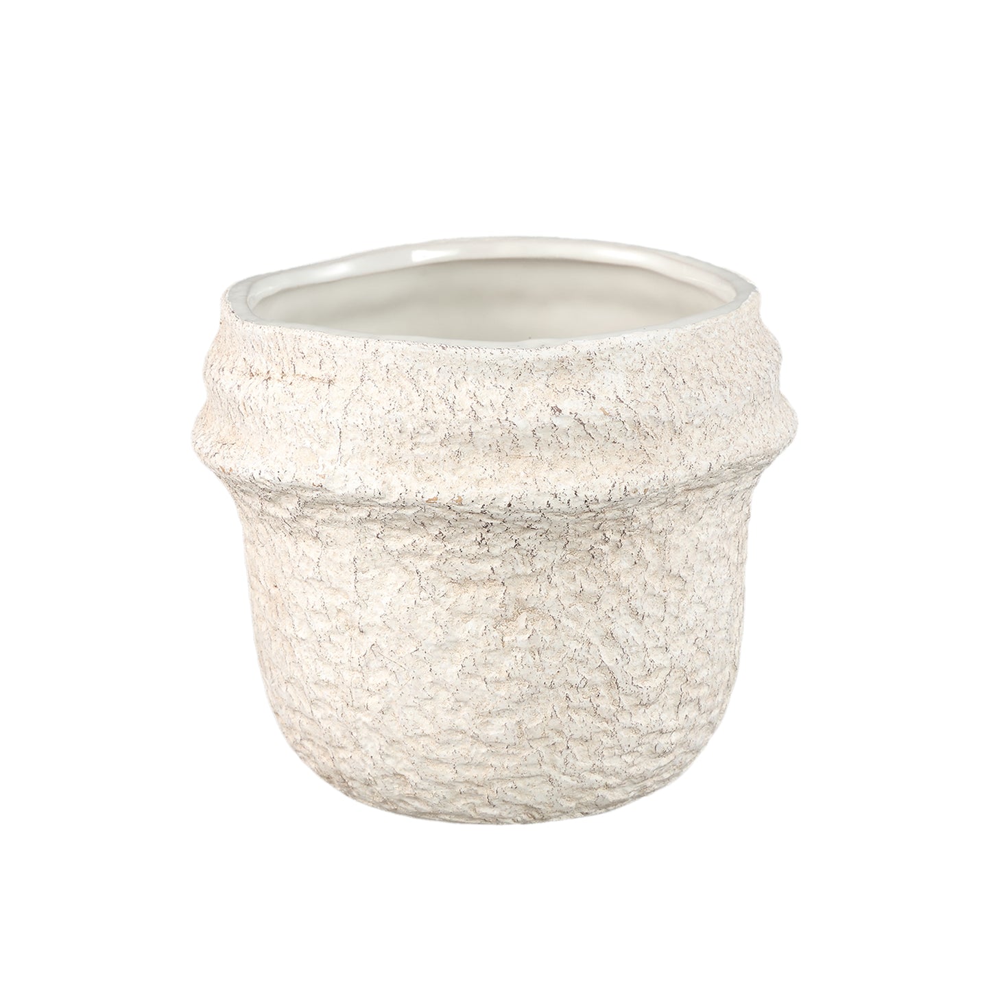 Mauvi Cream Keramische Pot Golvende Rand Rond L - Set van 12 Stuks - 12 Sets 13.5x16.5x16.5 cm