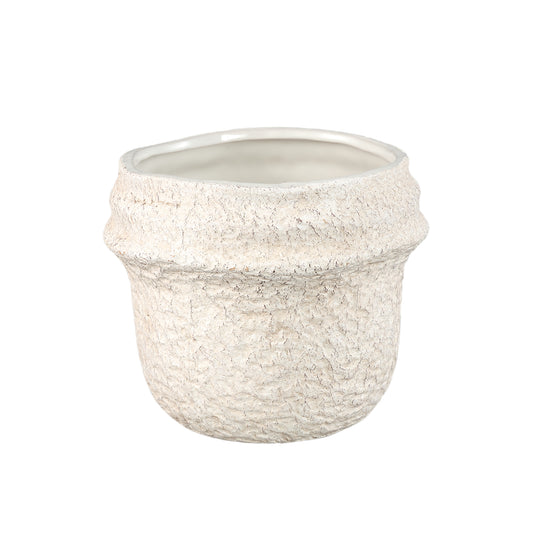 Mauvi Cream Keramische Pot Golvende Rand Rond L - Set van 12 Stuks - 12 Sets 13.5x16.5x16.5 cm