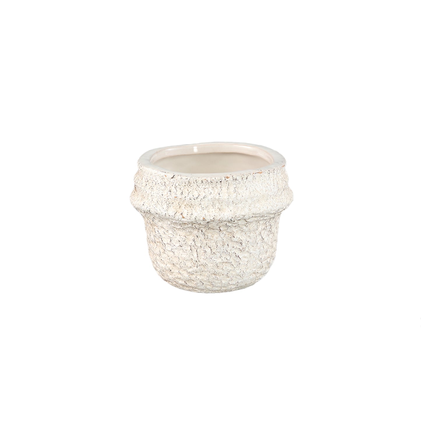 Mauvi Cream Keramische Pot Golvende Rand Rond XS - Set van 12 7.5x8.5x8.5 cm