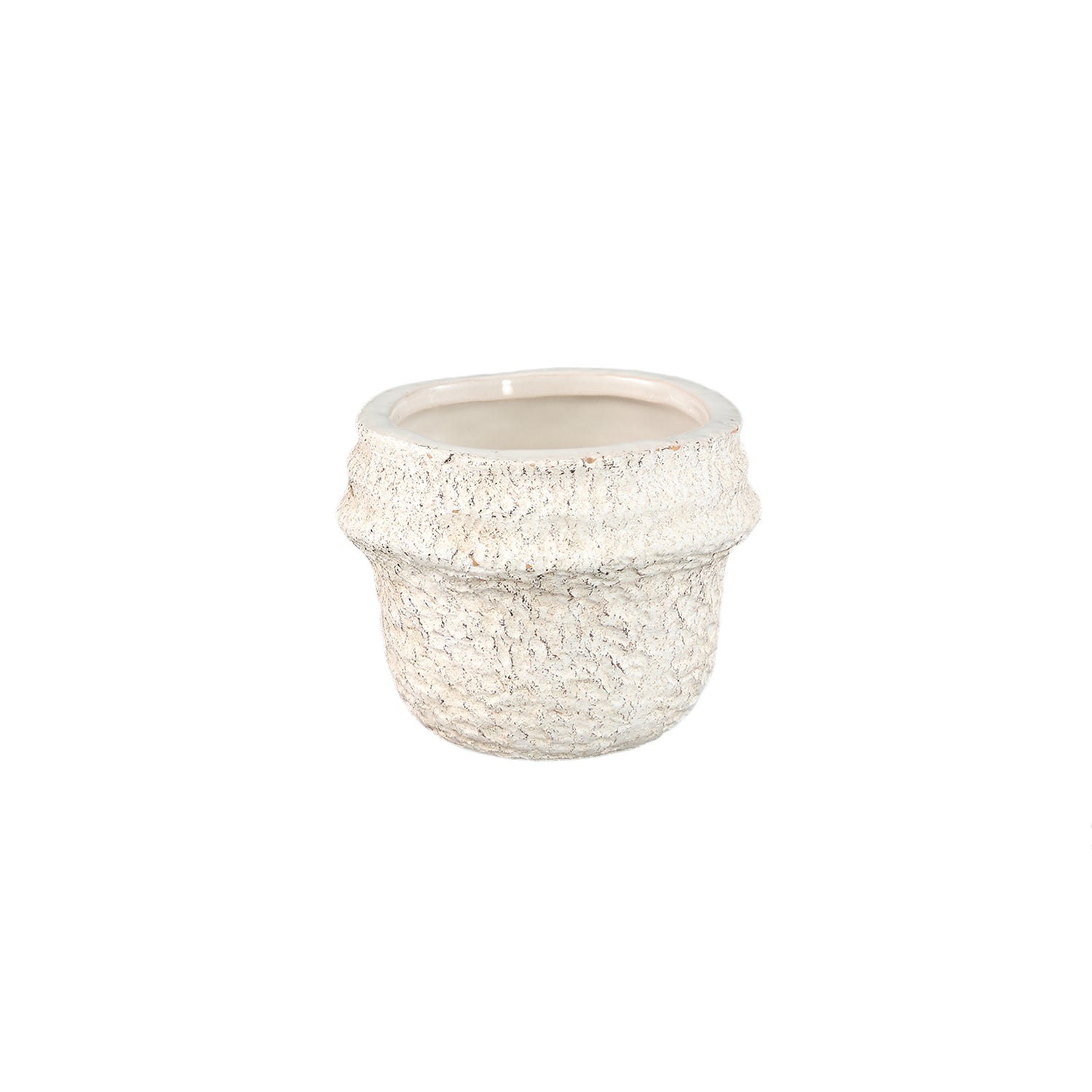 Mauvi Cream Keramische Pot Golvende Rand Rond XS - Set van 12 7.5x8.5x8.5 cm