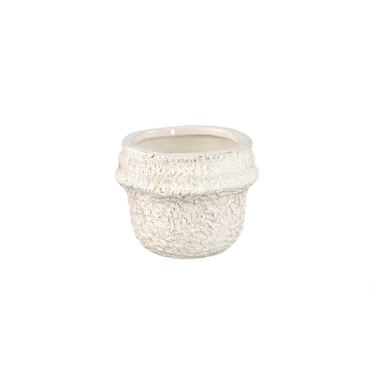 Mauvi Cream Keramische Pot Golvende Rand Rond XS - Set van 12 7.5x8.5x8.5 cm