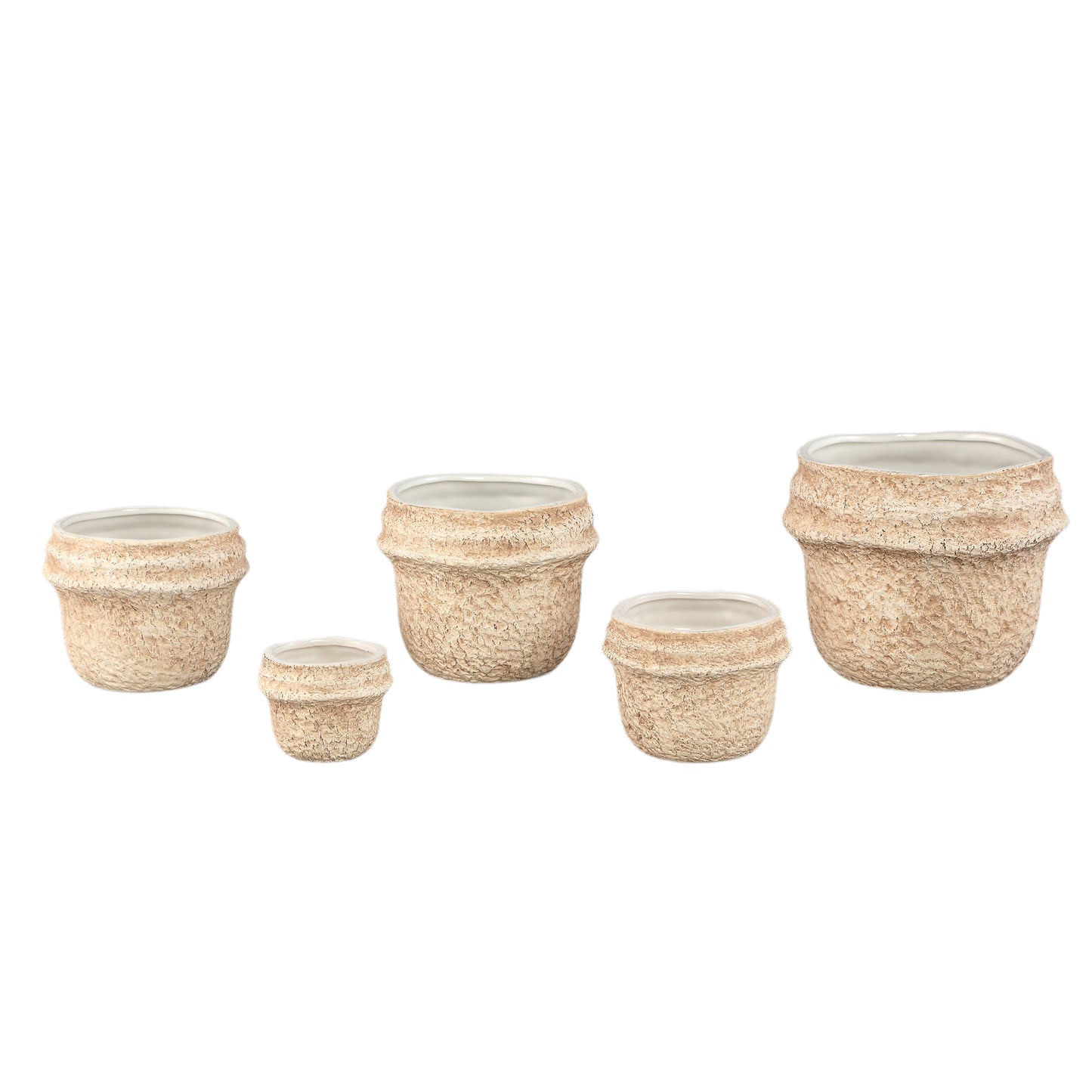 Mauvi Natuurlijke Keramische Pot Golvende Rand Rond XL Set Van 6 Stuks - 6 Sets 17x19.5x19.5 cm