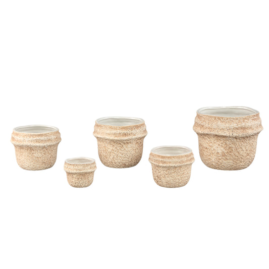 Mauvi Natuurlijke Keramische Pot Golvende Rand Rond XL Set Van 6 Stuks - 6 Sets 17x19.5x19.5 cm