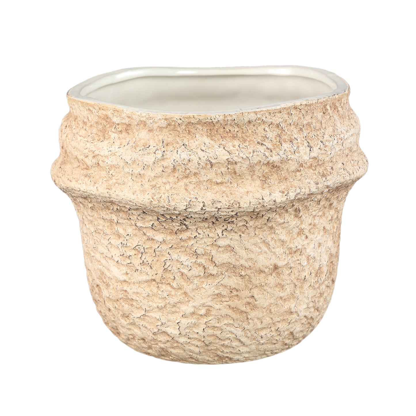 Mauvi Natuurlijke Keramische Pot Golvende Rand Rond XL Set Van 6 Stuks - 6 Sets 17x19.5x19.5 cm