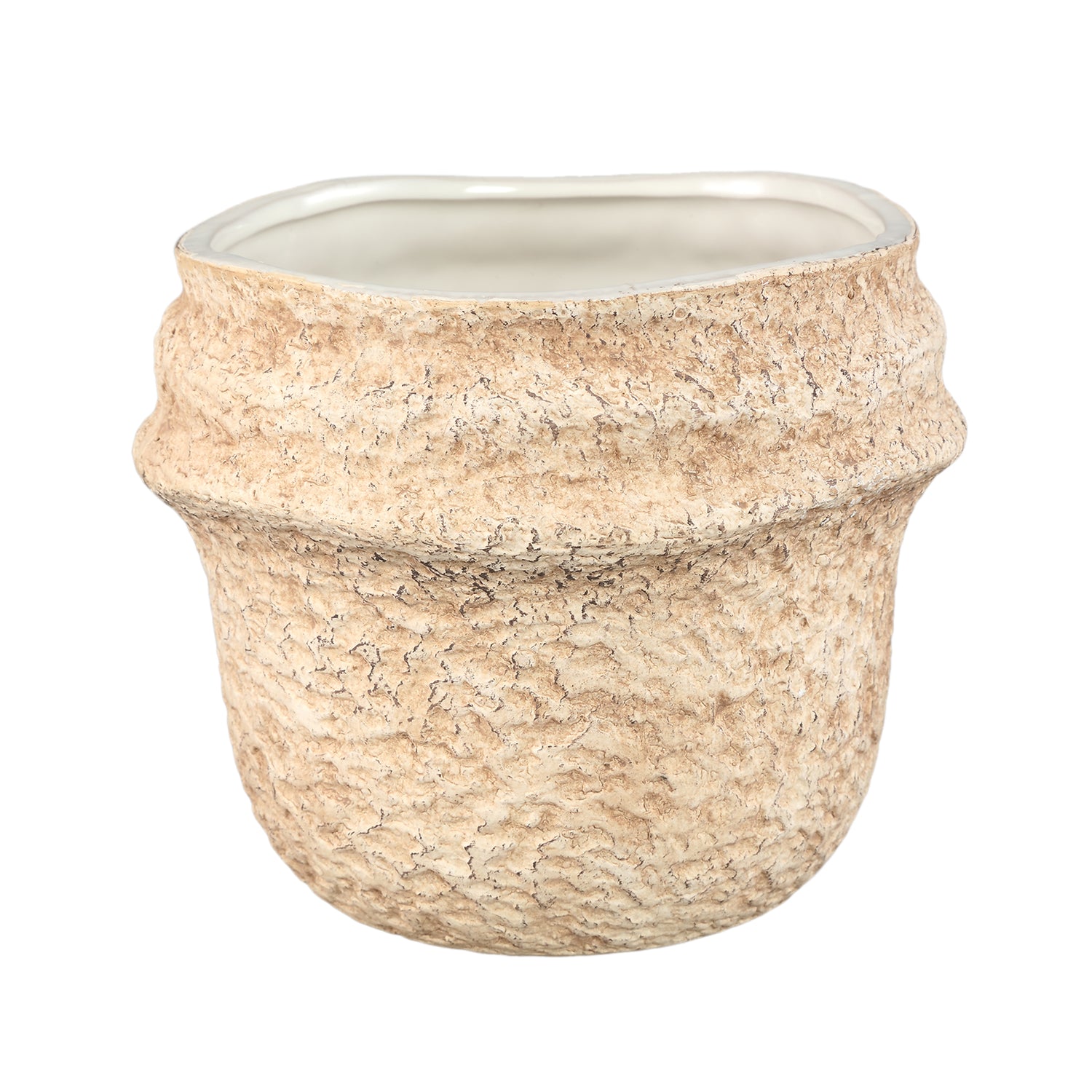 Mauvi Natuurlijke Keramische Pot Golvende Rand Rond XL Set Van 6 Stuks - 6 Sets 17x19.5x19.5 cm