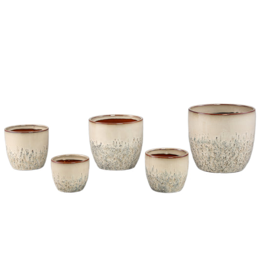 Harper Crème Keramische Pot Bombay Rond XL – Set van 6 Stuks - 6 Sets 18x20.5x20.5 cm