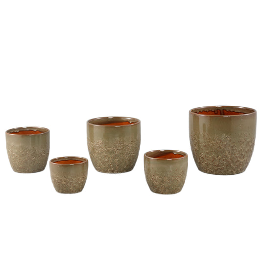 Harper Groen Keramische Pot Bombey Rond XL Set van 6 Stuks - 6 Sets 18x20.5x20.5 cm