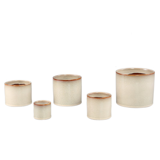 Suzann Creme Keramische Pot Rond Recht Ruw Set Van 6 Stuks - 6 Sets 15.5x17x17 cm