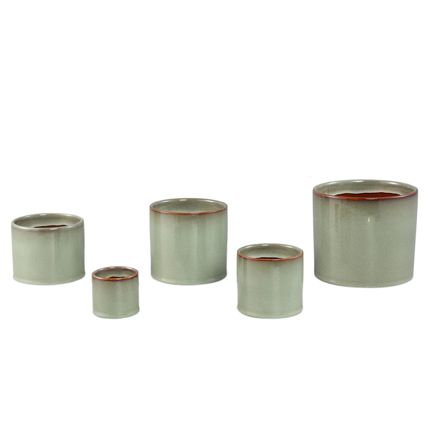 Suzann Groen Keramische Pot Rond Recht Ruw Set van 6 - 6 Sets 15.5x17x17 cm