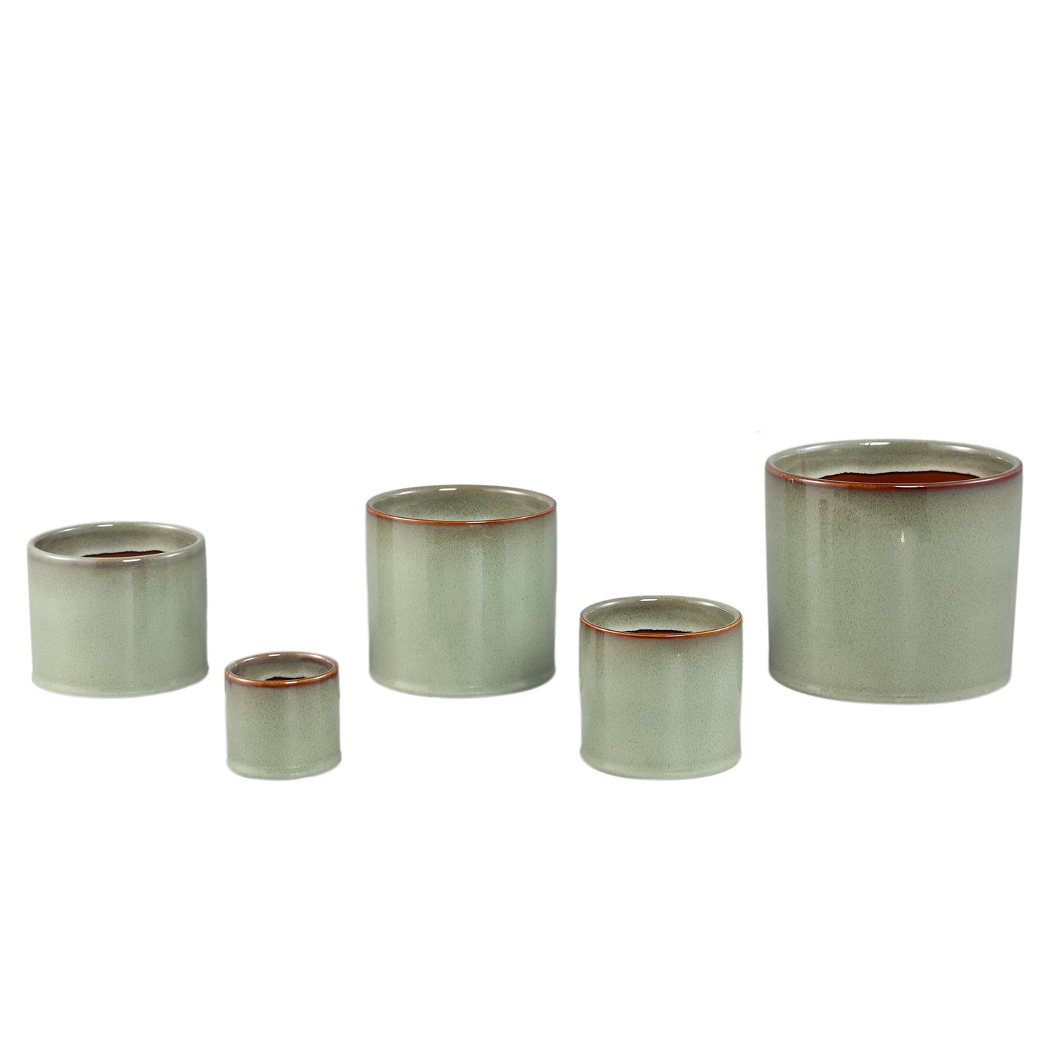 Suzann Groen Keramische Pot Rond Recht Ruw Set van 6 - 6 Sets 15.5x17x17 cm