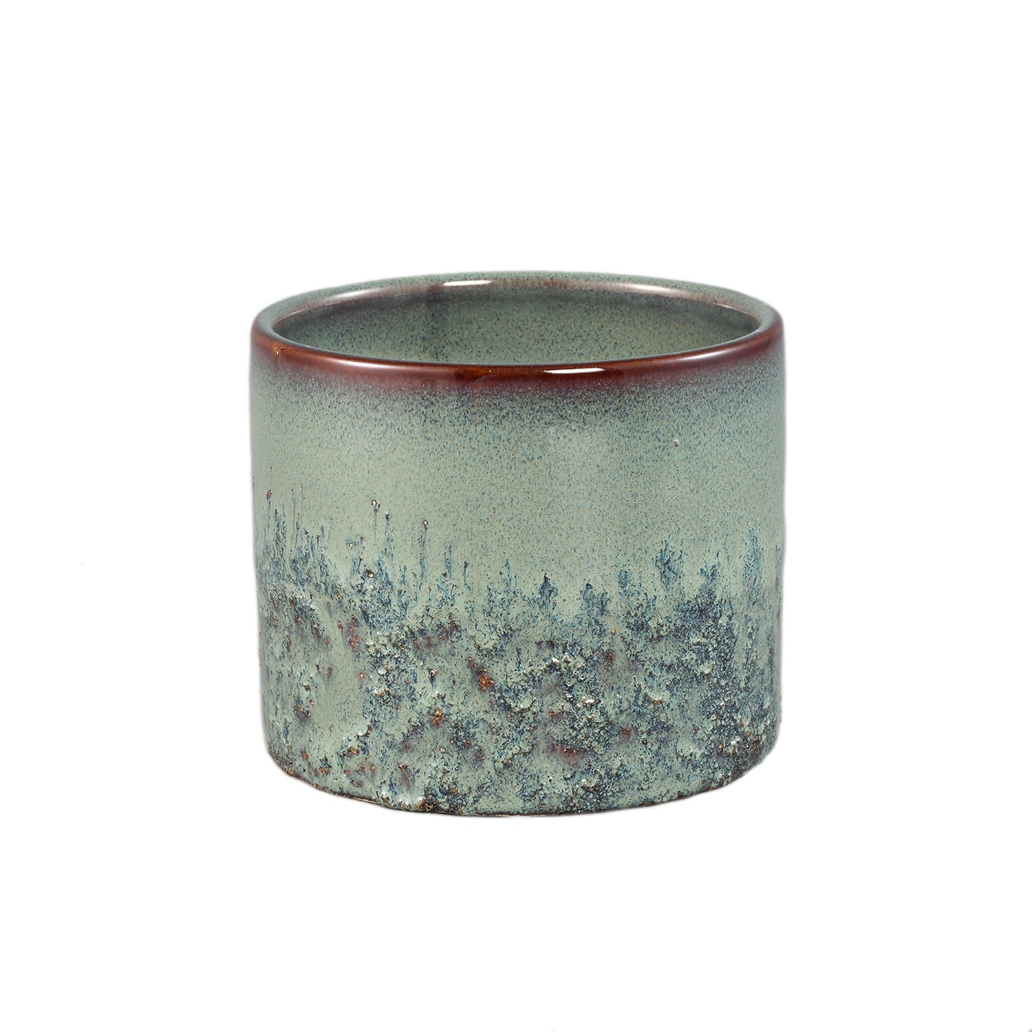 Suzann Groene Keramische Pot Rond Recht Ruw M Set Van 12 Stuks - 12 Sets 10x11.5x11.5 cm