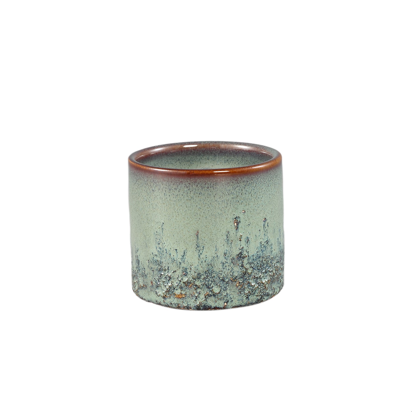 Suzann Groene Keramische Pot Rond Recht Ruw Set van 12 Stuks - 12 Sets 6.5x7.5x7.5 cm