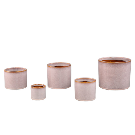 Suzann Roze Keramische Pot Rond Recht Ruw Set van 6 Stuks - 6 Sets 15.5x17x17 cm