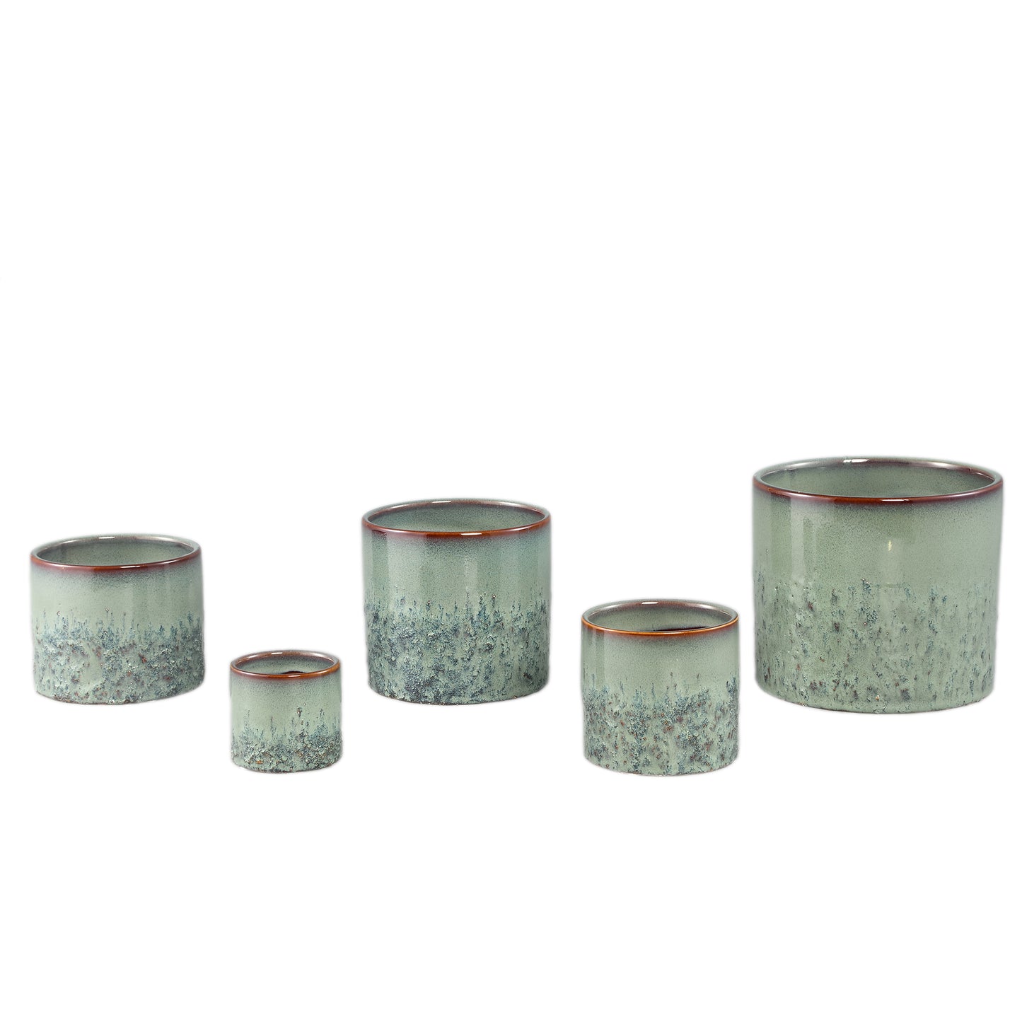 Mary Groen Keramische Pot Rond Recht Glad Set van 6 Stuks - 6 Sets 15.5x17x17 cm