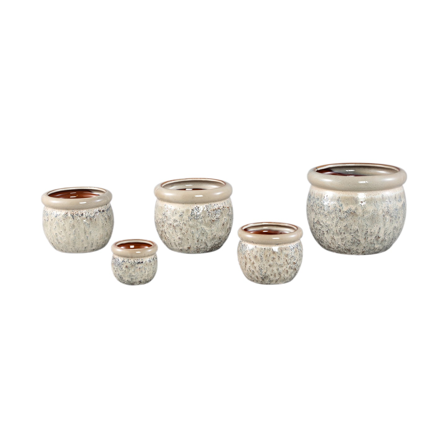 Jena Crème Keramische Pot Rond Dikkere Rand Set van 6 Stuks XL - 6 Sets 16x19.5x19.5 cm