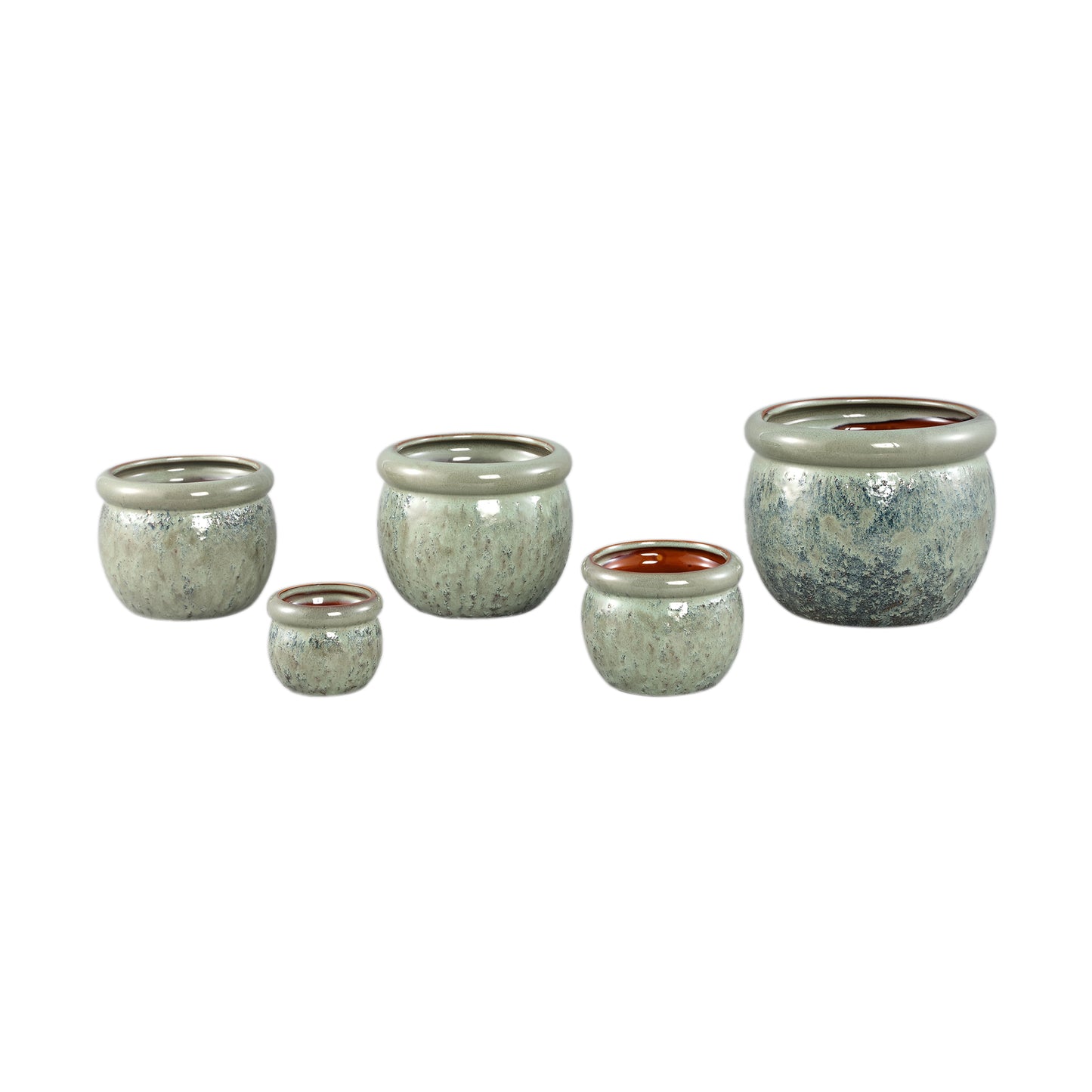 Jena Groene Keramische Pot Rond Dikke Rand Set van 6 Stuks - 6 Sets 16x19.5x19.5 cm