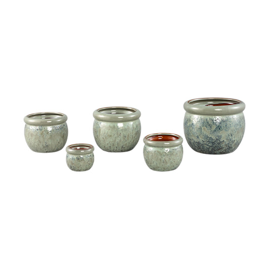 Jena Groene Keramische Pot Rond Dikke Rand Set van 6 Stuks - 6 Sets 16x19.5x19.5 cm