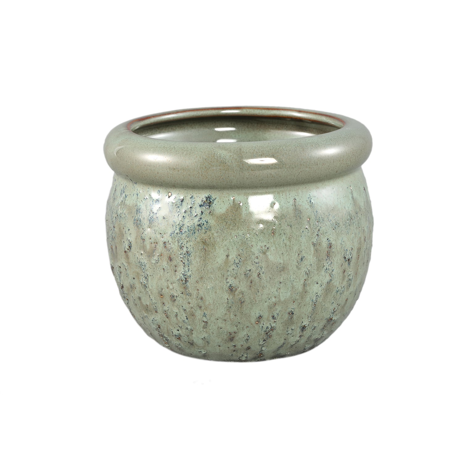 Jena Groene Keramische Pot Rond Dikkere Rand L - Set van 12 13x15.5x15.5 cm