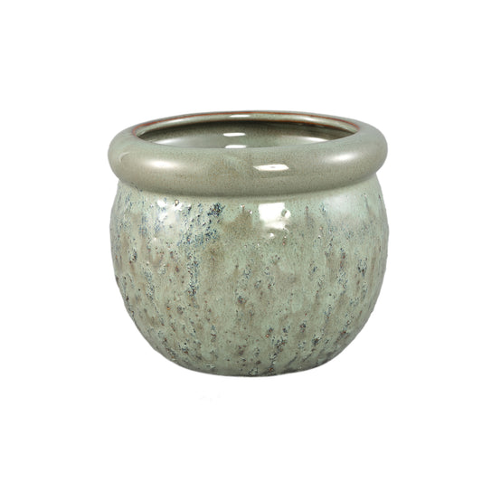 Jena Groene Keramische Pot Rond Dikkere Rand L - Set van 12 13x15.5x15.5 cm