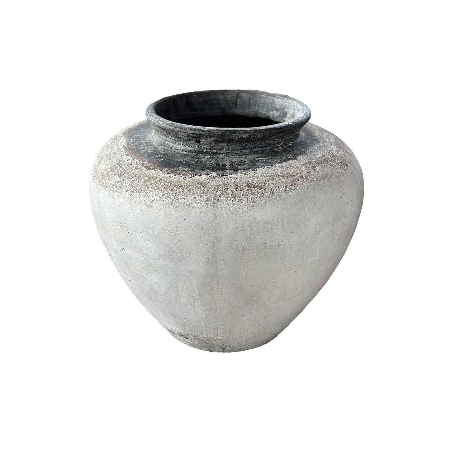 Jinsu White Round GRC Jar Pot W Dark Border M