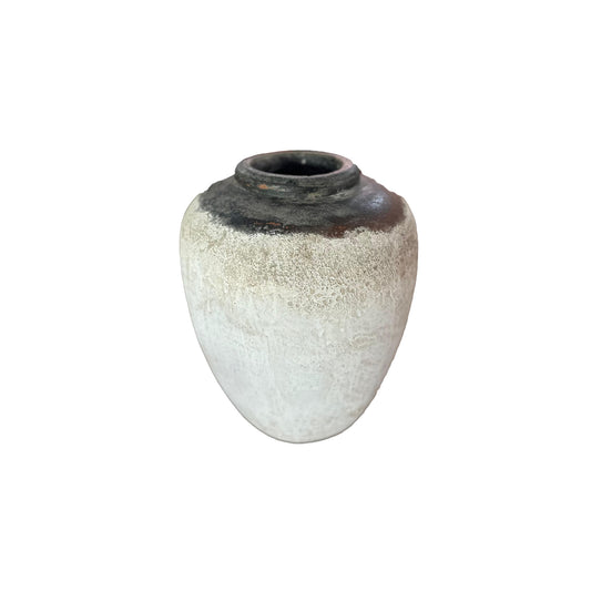 Destyne White Round Terracotta Jar Pot Dark Top L