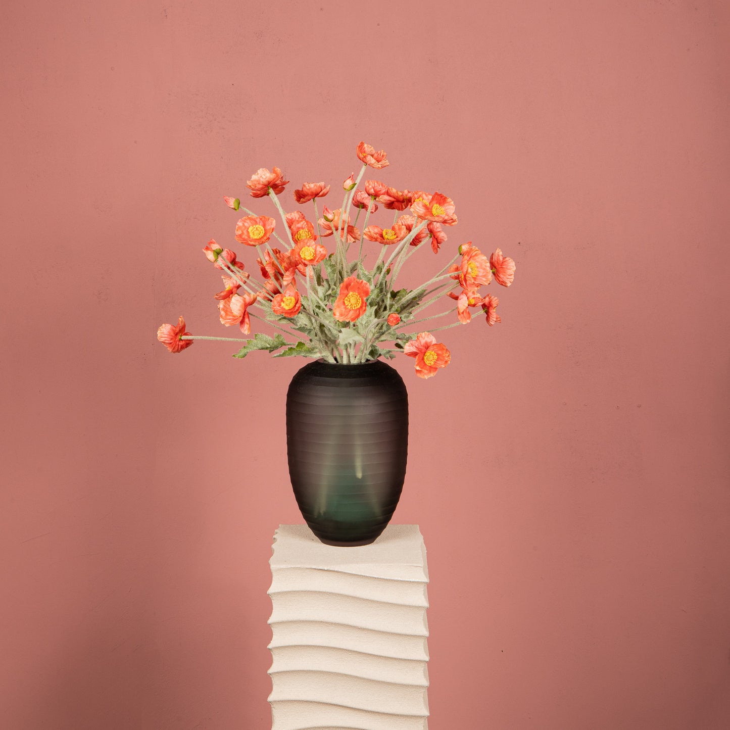 Poppy Flower Zalm-Oranje Poppy Spray Set van 12 Stuks 60x30x14 cm