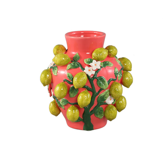 Stacy Pink Ceramic Jar Vase With Lemons On Twig