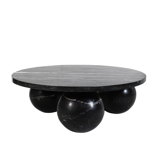 Diro Zwarte Marmer Ronde Salontafel Met 3 Ballen 33x99x99 cm