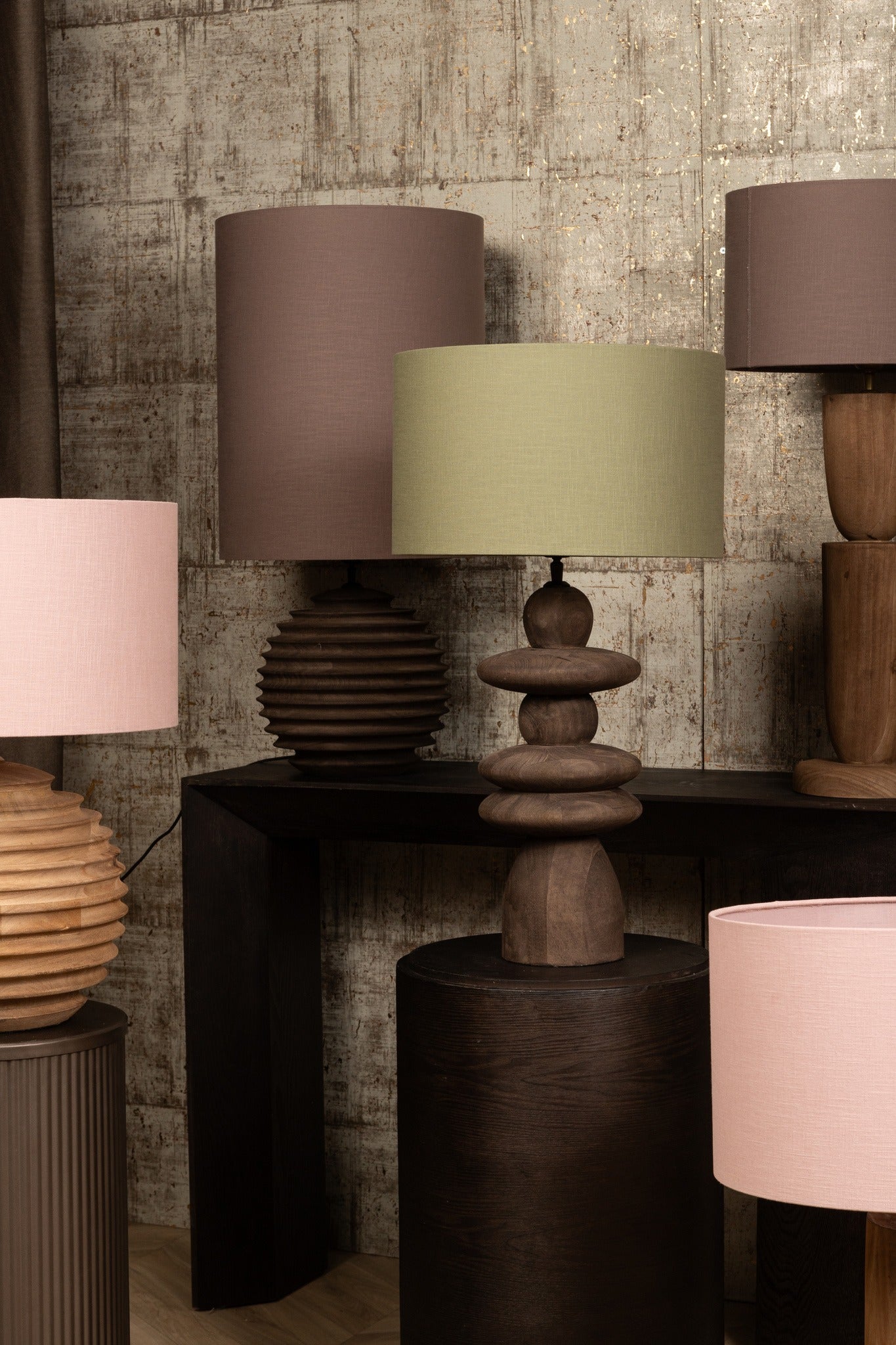 Callain Brown Mango Wood Table Lamp Base Round