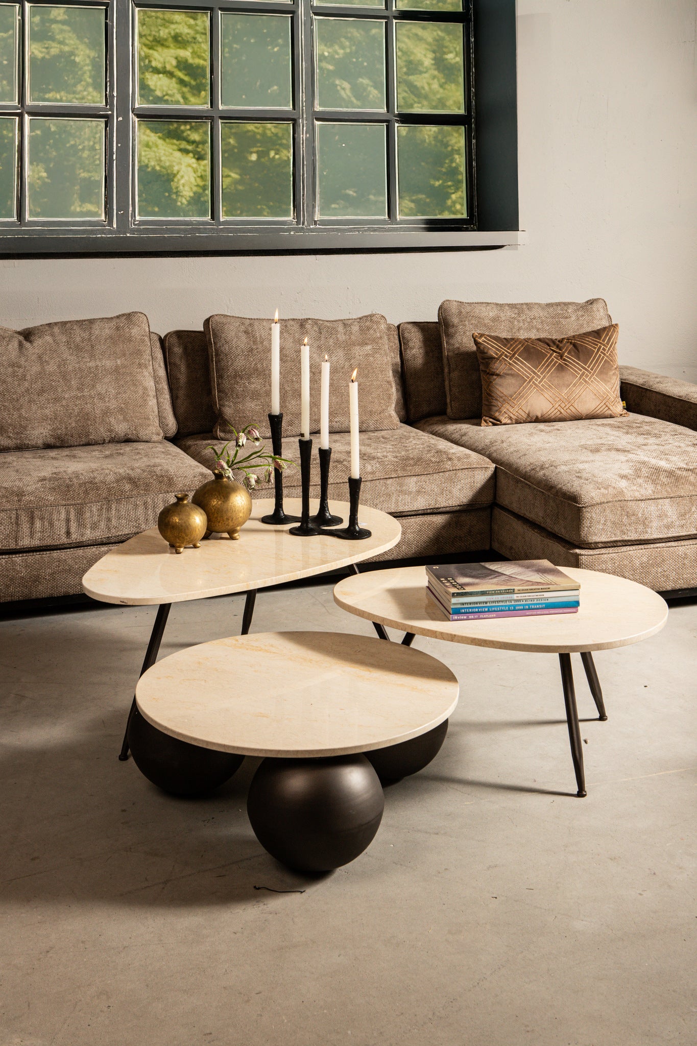 Veria Set Of 2 Coffeetables Beige Marble