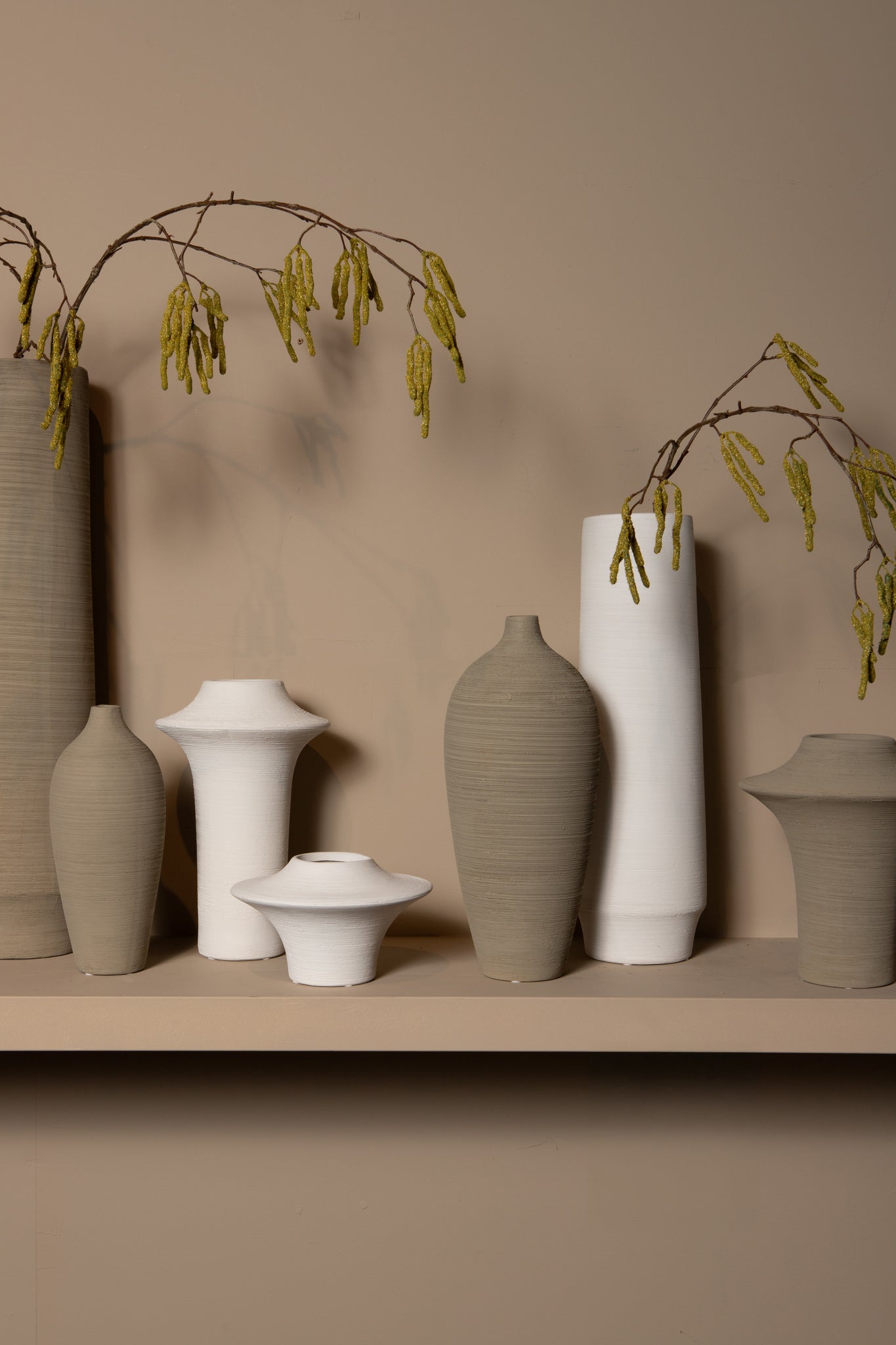 Rinder Beige Matt Ceramic Wide Ring Vase High L