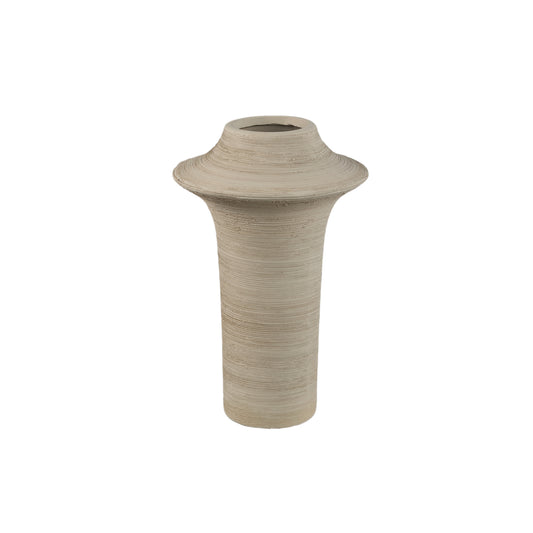 Rinder Beige Mat Keramische Brede Ring Vaas Hoog Set van 2 Stuks - 2 Sets 29x18x18 cm