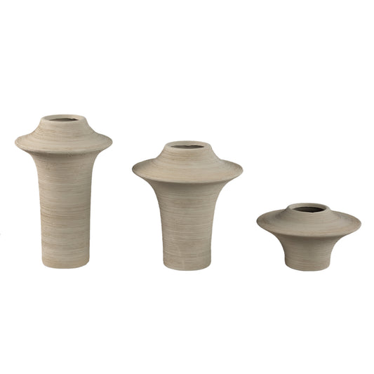 Rinder Beige Mat Keramische Brede Ring Vaas Hoog Set van 2 24x21x21 cm