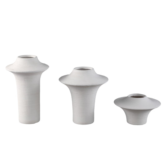 Rinder Witte Mat Keramische Brede Ring Vaas Laag Set van 6 Stuks 12x19.5x19.5 cm