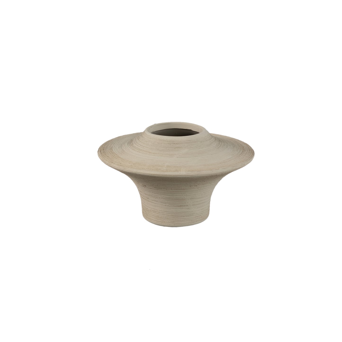 Rinder Beige Matt Keramische Brede Ring Vaas Laag - Set van 6 Stuks - 6 Sets 12x19.5x19.5 cm