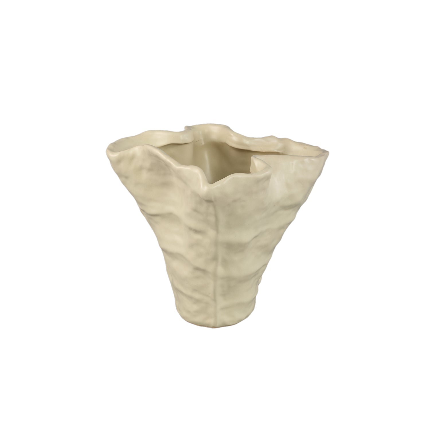 Reff Crème Mat Keramische Golvende Pot M - Set van 2 - 2 Sets 21.5x25x23 cm